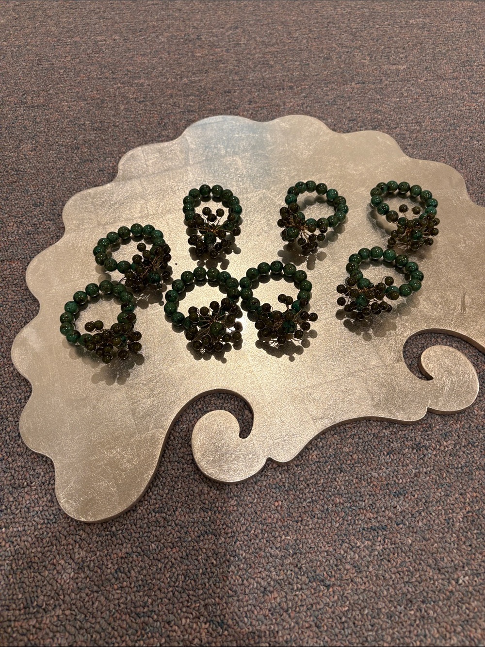 Kim Seybert Dark Green Beaded Cluster Stretch Rings - Set of 8
